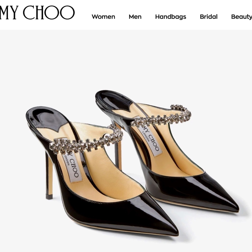 Bing 100 Black Patent Leather Mules with Crystal Strap